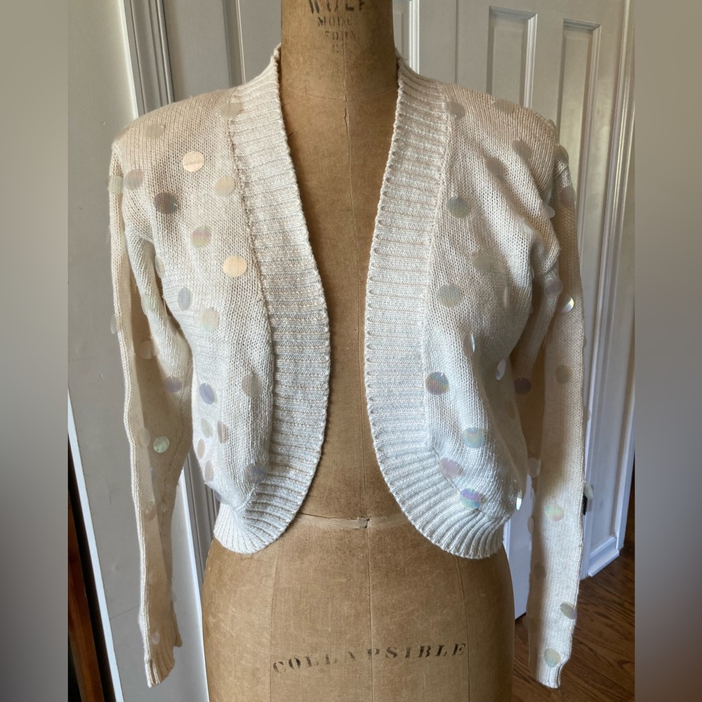 NWT Vintage 1980’s Bolero Sweater with paillette Sequin Spangles MED FABULOUS!